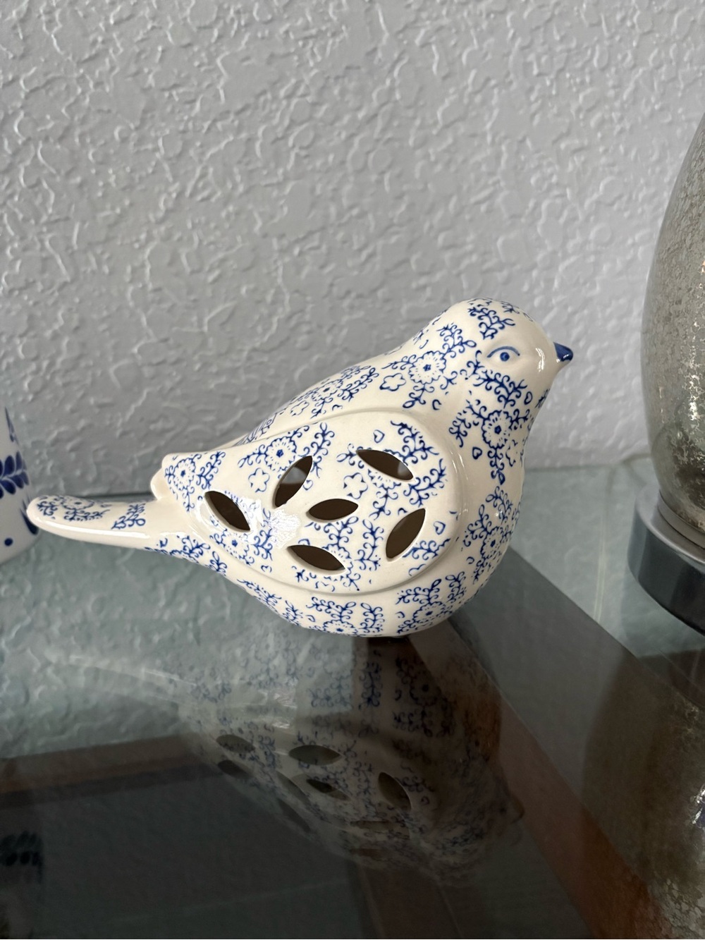 Blue & White Ceramic Decorative Bird - Elegant Bird Ornament for Bird Lovers